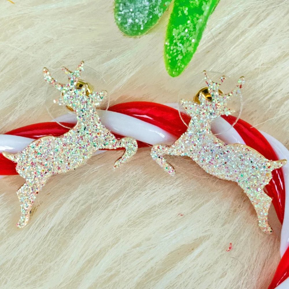 NWT  BOUTIQUE  IRIDESCENT DASHER & DANCER REINDEER  CHRISTMAS  EARRINGS